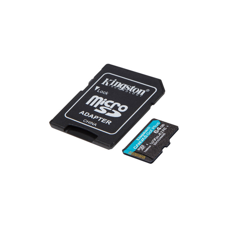 Hukommelseskort - Kingston Canvas Go! 64GB microSDXC + SDXC UHS-I U3 V30 (Class 10) 170MB/s