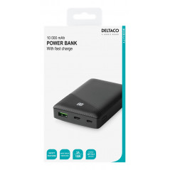 Portable batterier - Deltaco 10000mAh Powerbank med hurtig opladning og 3 A/18 W, 37 Wh