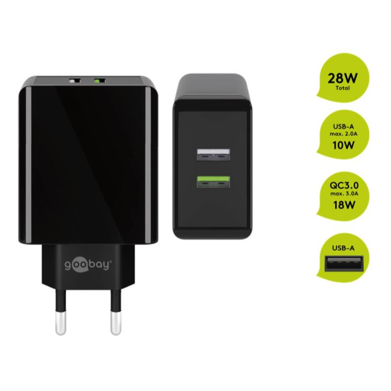 Opladere og kabler - Goobay strømadapter med 2xUSB Quick Charge QC3.0 28W 2A