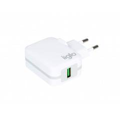 Vægladere til mobiltelefon - iiglo universel oplader til telefoner og tablets USB-A med Quick Charge 3.0, 18W