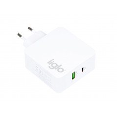 iiglo universel oplader til telefon og tablet USB-C & USB-A, PD og QC 3.0