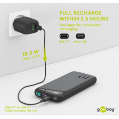 Portable batterier - Goobay 10.000 mAh hurtigopladende PowerBank-batteri med USB-C PD, QC 3.0