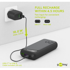 Portable batterier - Goobay hurtigopladende PowerBank-batteri på 20.000 mAh med USB-C PD, QC 3.0