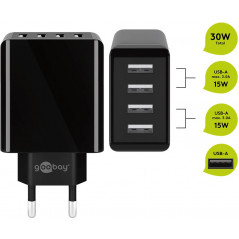 Opladere og kabler - Goobay strømadapter med 4xUSB, maks. 30W