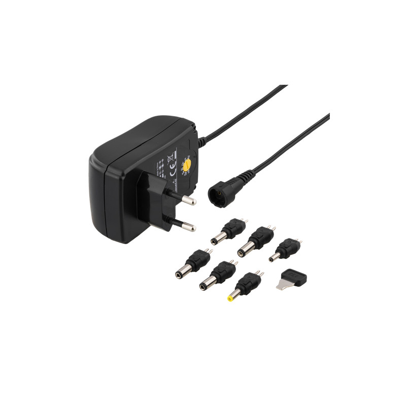 Universal computeroplader - AC til DC-adapter med justerbar spænding, 6 forskellige stik