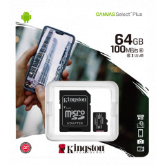 Hukommelseskort - Kingston Canvas Select Plus 64GB MicroSDXC UHS-I (Class 10) inkl. adapter