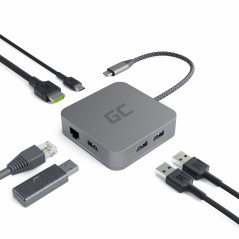 GreenCell Multiport USB-C-hub med USB-C, HDMI (4K), USB 3.0 og Ethernet PD87W