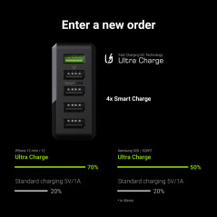 GreenCell vægadapter med 5x USB, 52W max QC 3.0