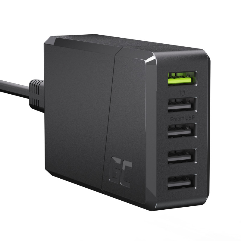 Vægladere til mobiltelefon - GreenCell vægadapter med 5x USB, 52W max QC 3.0