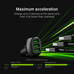 Opladere og kabler - GreenCell biloplader med 3x USB-A-stik, 54 W QC 3.0