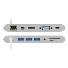 USB-C-adapter - USB-C-dockingstation Multiport med HDMI/VGA/DP/LAN/SDHC/3xUSB/60W