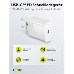 Opladere og kabler - Strømadapter med USB-C PD 45W og hurtig opladning