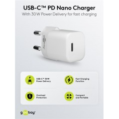 Opladere og kabler - GaN Nano-strømadapter til hurtig opladning med USB-C PD 30W