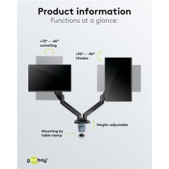 VESA-beslag til skærm - Goobay bordbeslag med gasfjeder til to computerskærme 17-32"