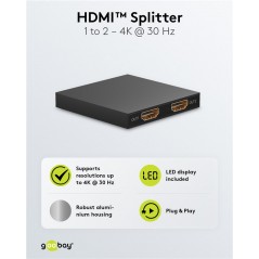 Skærmkabel & skærmadapter - Goobay HDMI Splitter 1-til-2 med understøttelse af 4K ved 30Hz