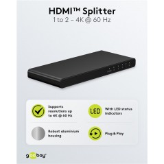 Skærmkabel & skærmadapter - Goobay HDMI-splitter 1-til-2 med understøttelse af 4K ved 60Hz