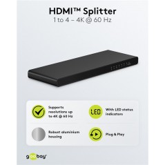 Skærmkabel & skærmadapter - Goobay HDMI-splitter 1-til-4 med understøttelse af 4K ved 60Hz