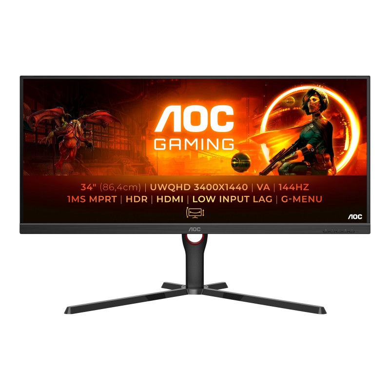 Computerskærm 25" eller større - AOC Gaming U34G3XM 34" 144 Hz ultra-wide gaming-skærm med VA-panel