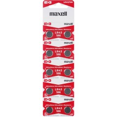 Maxell LR43 1.5V alkalisk batteri, 10-pack