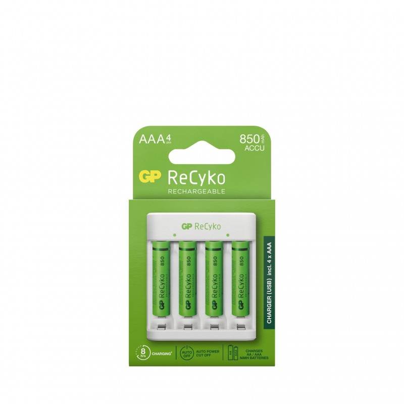 Batteri - GP ReCyko-batterioplader med 4 genopladelige AAA-batterier (850 mAh)