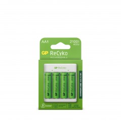 GP ReCyko batterioplader med 4 genopladelige AA-batterier (2100 mAh)