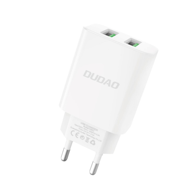 Vægladere til mobiltelefon - Dudao AC-adapter vægoplader med 2 USB-porte