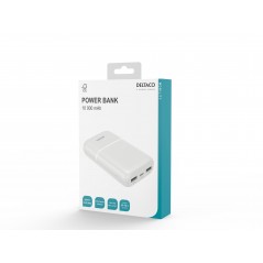 Portable batterier - Powerbank 10.000 mAh, 2x USB-A, 1x USB-C, hvid