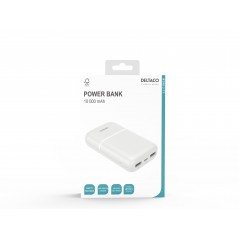 Portable batterier - Powerbank 10.000 mAh, 2x USB-A, 1x USB-C, hvid