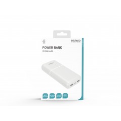 Portable batterier - Powerbank 20.000 mAh, 2x USB-A, 1x USB-C, max 2.1A 10.5W hvid