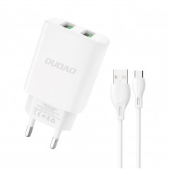 Dudao AC adapter vægoplader med 2 USB og 1m USB til USB-C kabel