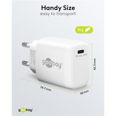 Opladere og kabler - Goobay Strømadapter GaN med USB-C PD (Power Delivery) 25W, hurtig opladning