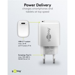 Opladere og kabler - Goobay Strømadapter GaN med USB-C PD (Power Delivery) 25W, hurtig opladning