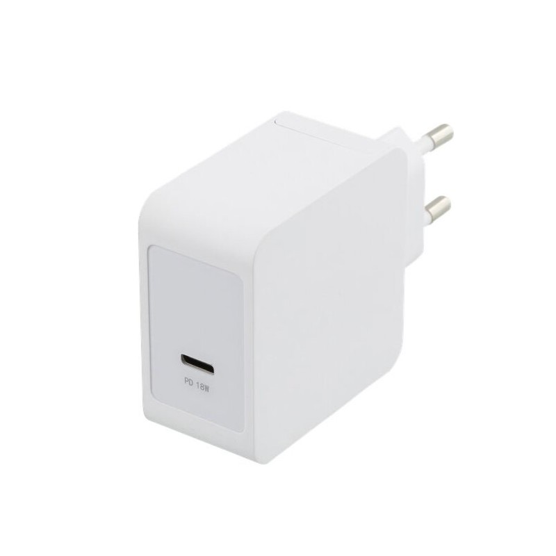 Oplader til bærbar computer - Deltaco 18W USB-C hurtigoplader, sort/hvid