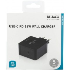 Oplader til bærbar computer - Deltaco 18W USB-C hurtigoplader, sort/hvid