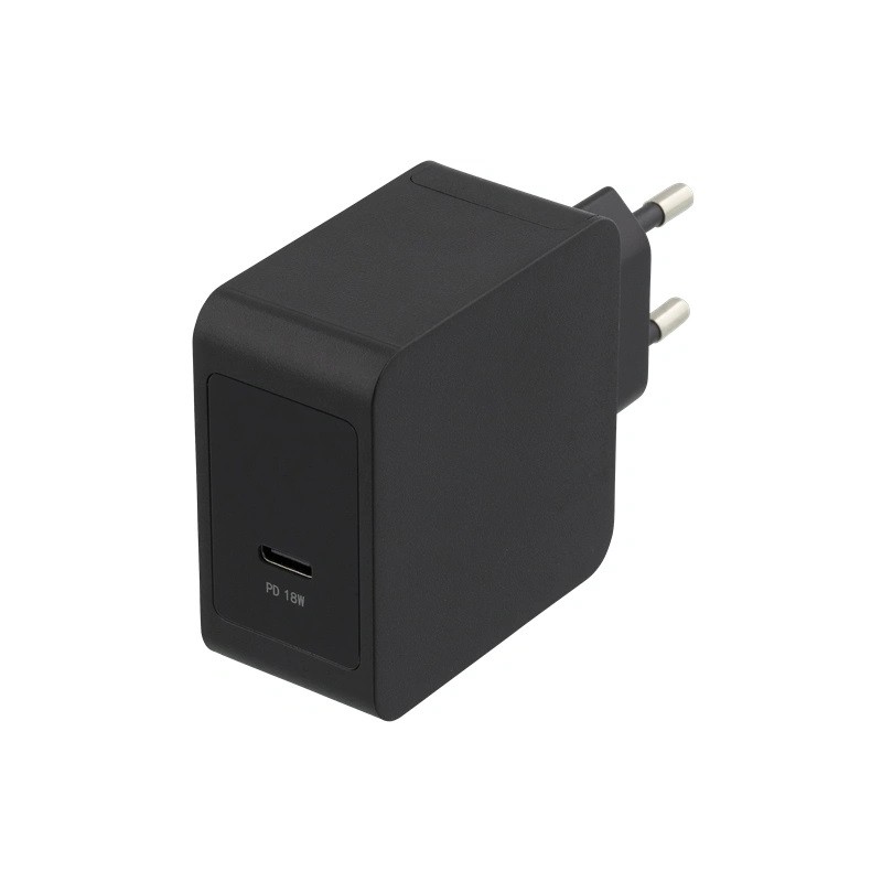 Oplader til bærbar computer - Deltaco 18W USB-C hurtigoplader, sort/hvid