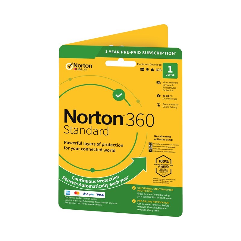 Antivirus - Norton 360 Standard 10GB Antivirus med VPN til 1 enhed i 1 år