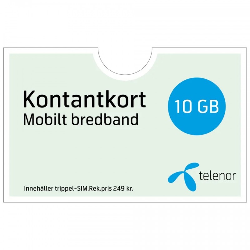 Taletidskort og startpakker - Telenor forudbetalt 4G mobilt bredbåndskort i 1 måned (10 GB) i Sverige