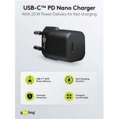 Opladere og kabler - Goobay Kompakt strømadapter GaN med hurtig opladning med USB-C PD (Power Delivery) 20W