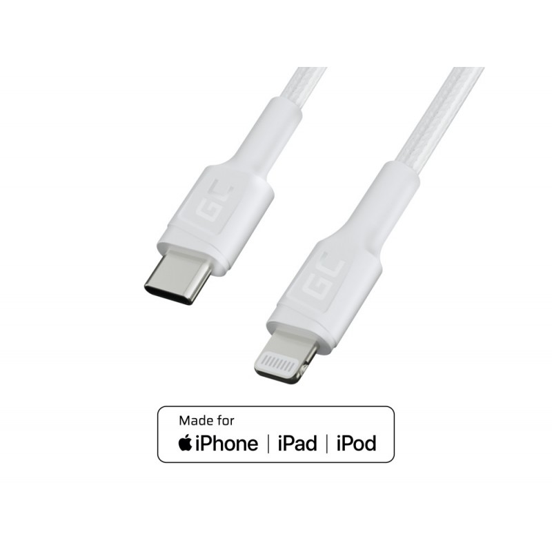 Computertilbehør - GreenCell MFi USB-C til Lightning-kabel 1 meter med PD-hurtigopladning