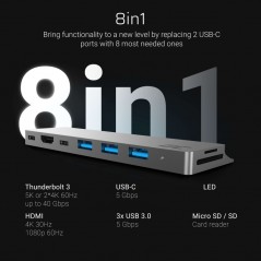 USB-C-dockingstation - GreenCell 8-Port Multiport 100W PD USB-C Hub til MacBook Air og Pro