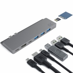 GreenCell 8-Port Multiport 100W PD USB-C Hub til MacBook Air og Pro