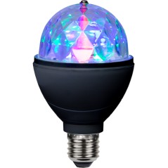 Roterende disco-LED-lampe med E27-sokkel og RGB-farver