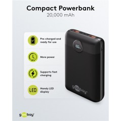 Portable batterier - Goobay powerbank 20.000 mAh med 2x USB-A og 1x USB-C med understøttelse af PD 20W