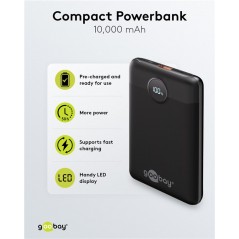 Portable batterier - Goobay powerbank 10.000 mAh med 1x USB-A og 1x USB-C med understøttelse af PD 20W