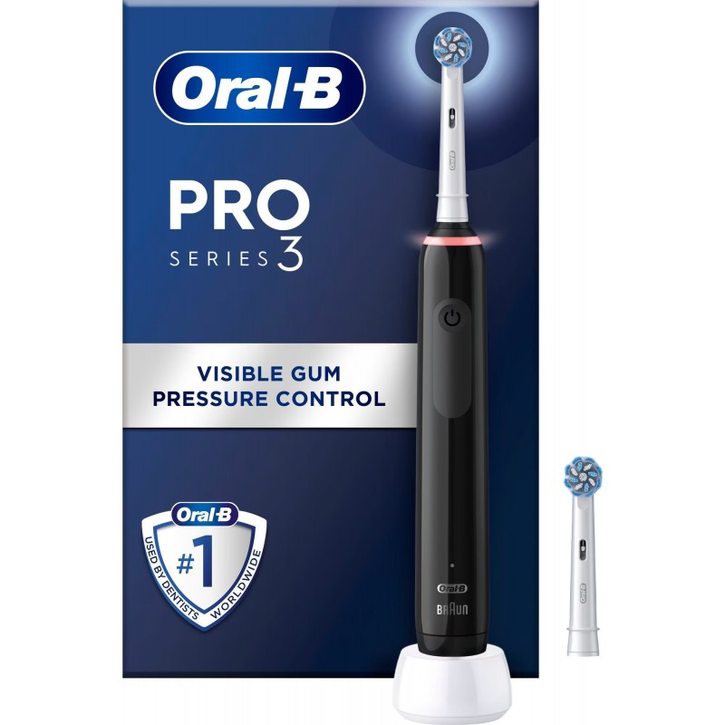 Eltandborste - Braun Oral-B Pro 3 3000 elektrisk tandbørste i sort med 2 børstehoveder