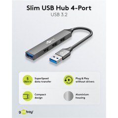 Goobay USB-hub med 3x USB 2.0 og 1x USB 3.2 Gen 1