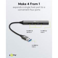 USB-hub - Goobay USB-hub med 3x USB 2.0 og 1x USB 3.2 Gen 1