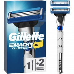 Gillette Barberhøvel Mach3 Turbo med 3D-bevægelseshåndtag & 2 barberblade