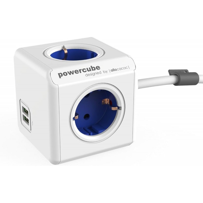 Samledåse - Powercube strømskinne med 4 udtag + 2 USB og 1,5 meter kabel