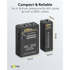 Netværksarbejde og fejlfinding - Goobay-sæt til test af netværkskabler (RJ11, RJ45 og BNC koaksial)